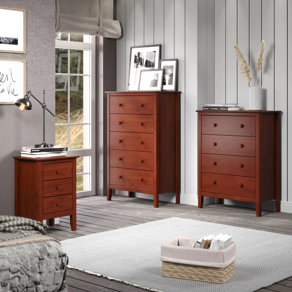 Solid Wood Four Drawer Chest of Dressers Pecan W3300