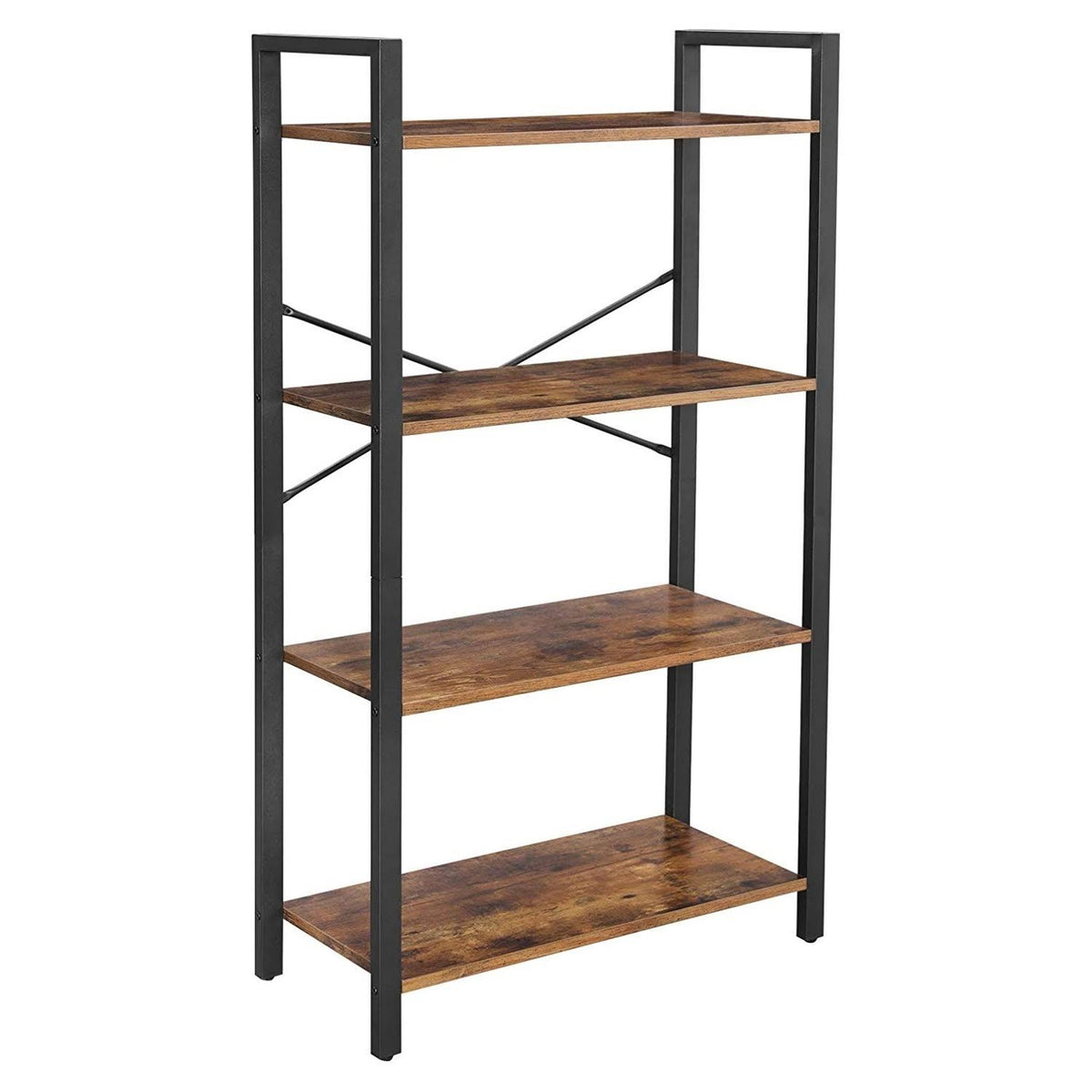 Rustic Brown and Black 4 Tier Wood and Metal Bookcase V655878