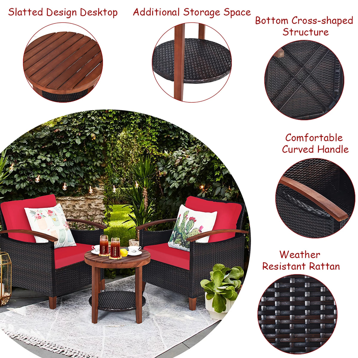 3 Pc Patio Rattan Furniture Set with Cushion D621770