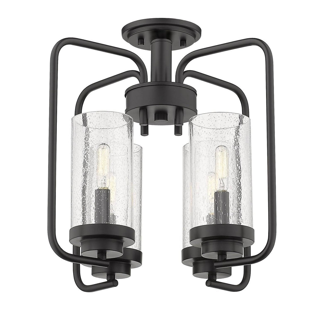 Aged Brass Semi-Flush Fixture with Seeded Glass M9351