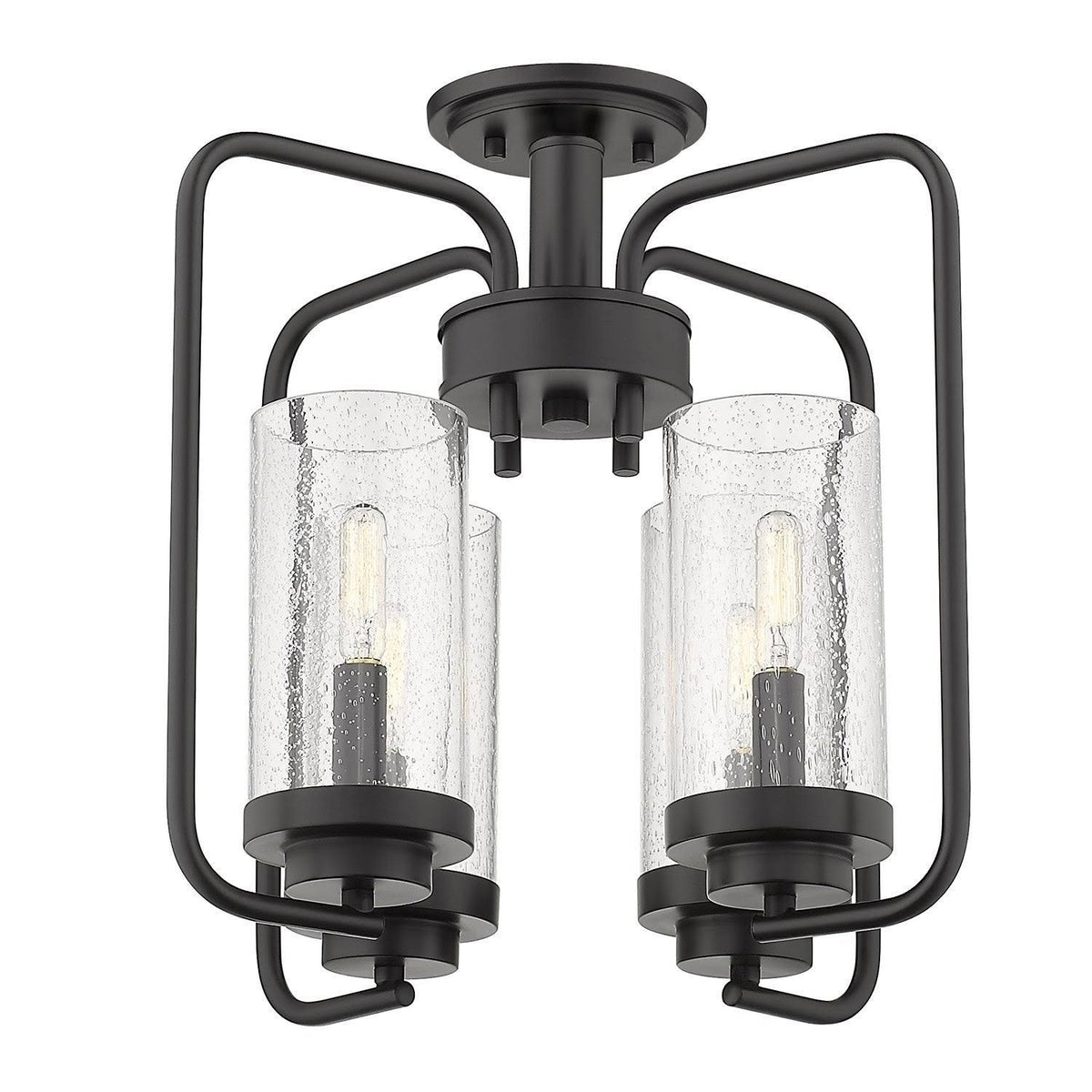Aged Brass Semi-Flush Fixture with Seeded Glass M9351