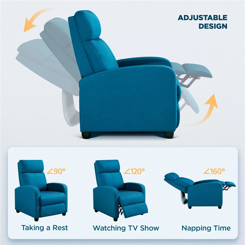 Adjustable Fabric Recliner with Footrest, Set of 2, Teal Y662