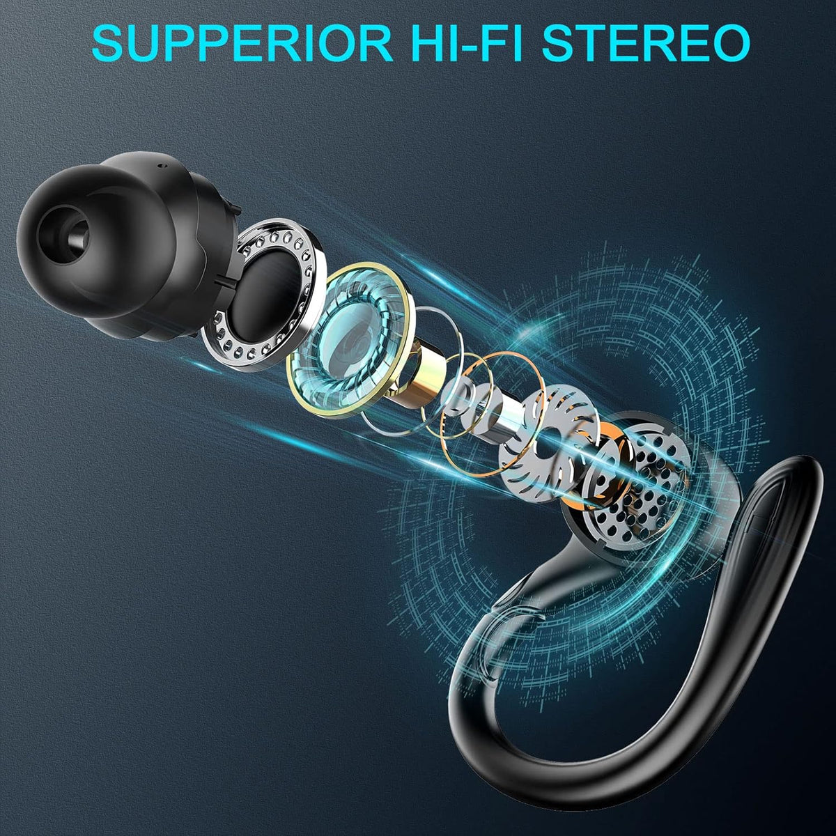 Wireless Earbud with Detachable Earhooks, IP7 Waterproof, 40H Playtime J252028