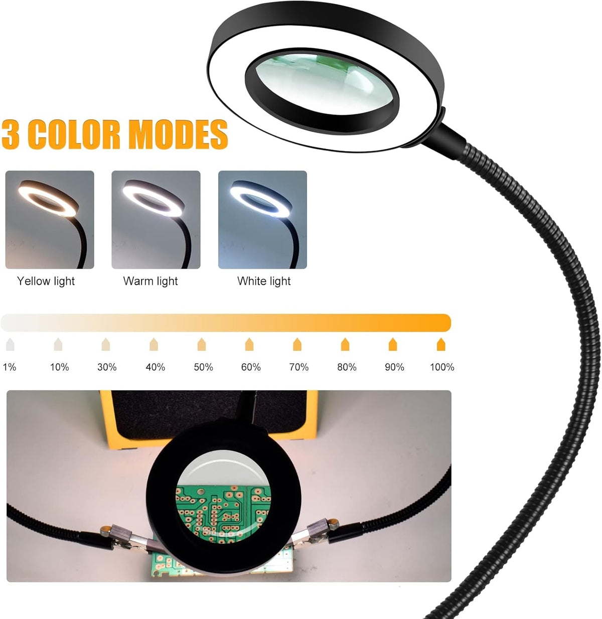 3 PCS Carbon Filter Solder Fume Extractor with LED Magnifying Lamp and Flexible Arms X19062