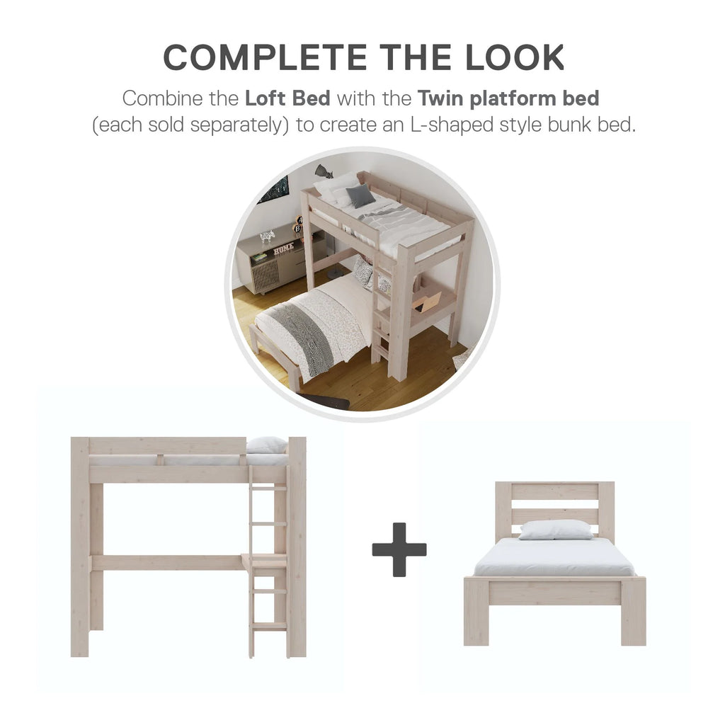 Twin Solid Wood Loft Bed with Desk R1161