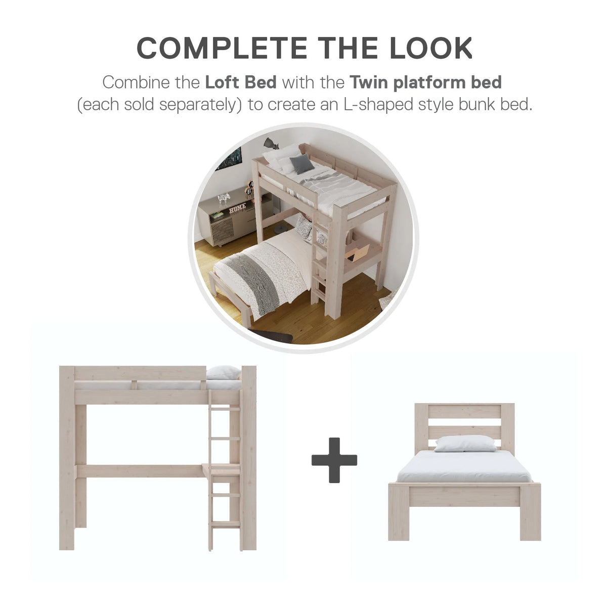 Twin Solid Wood Loft Bed with Desk R1161