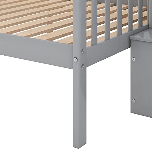 Twin Over Full Size Wood Bunk Bed with Trundle and Stairway N84148