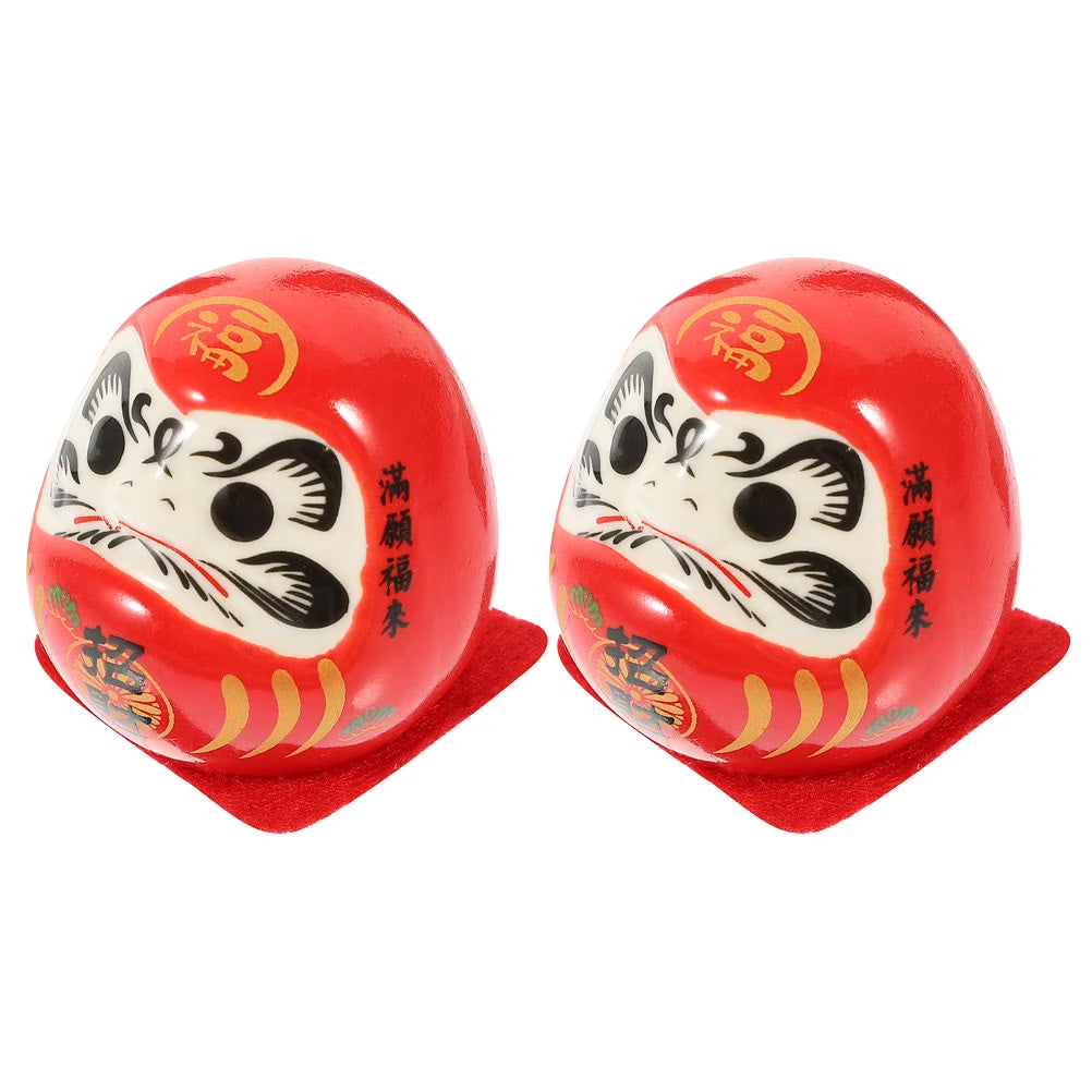 2pcs Porcelain Mini Daruma Fortune Dolls W3744