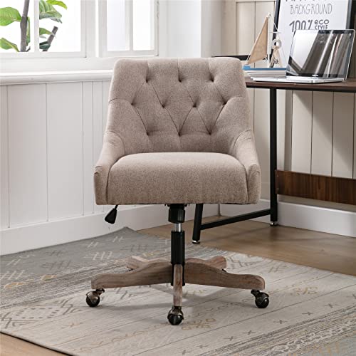 Beige Tufted Linen Swivel Office Chair U8023