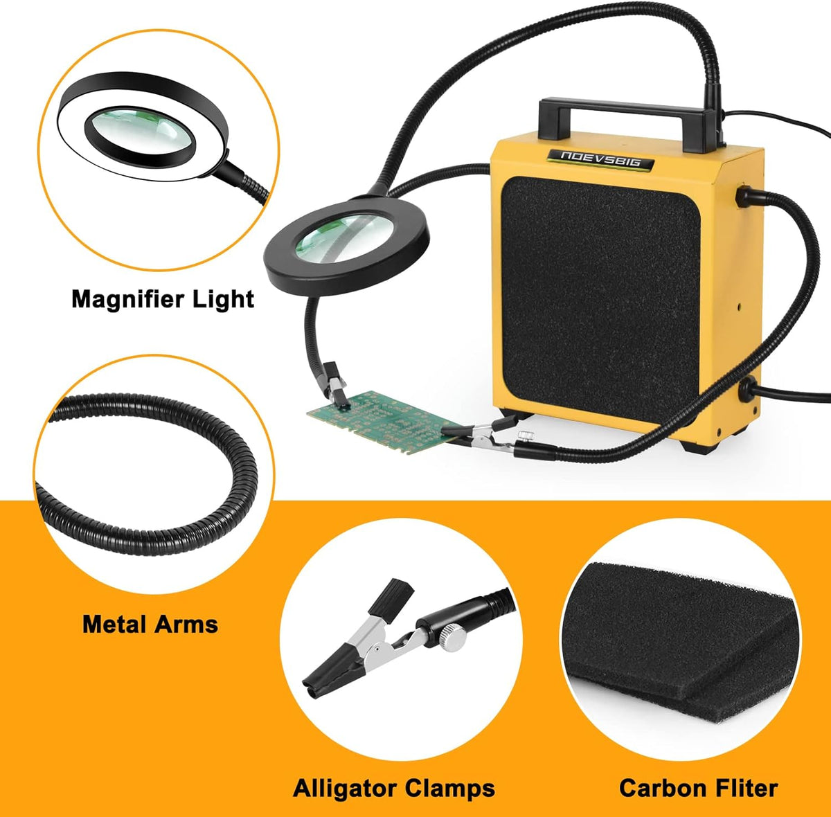 3 PCS Carbon Filter Solder Fume Extractor with LED Magnifying Lamp and Flexible Arms X19062