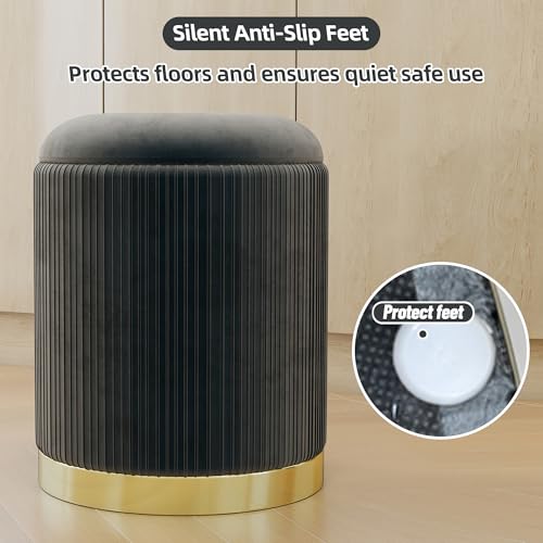 Round Storage Ottoman Set of 2 Velvet Grey H110740