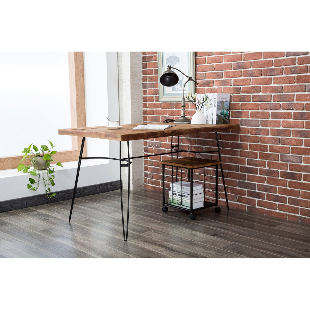 Grey Wood and Metal Rolling File Cabinet J6050