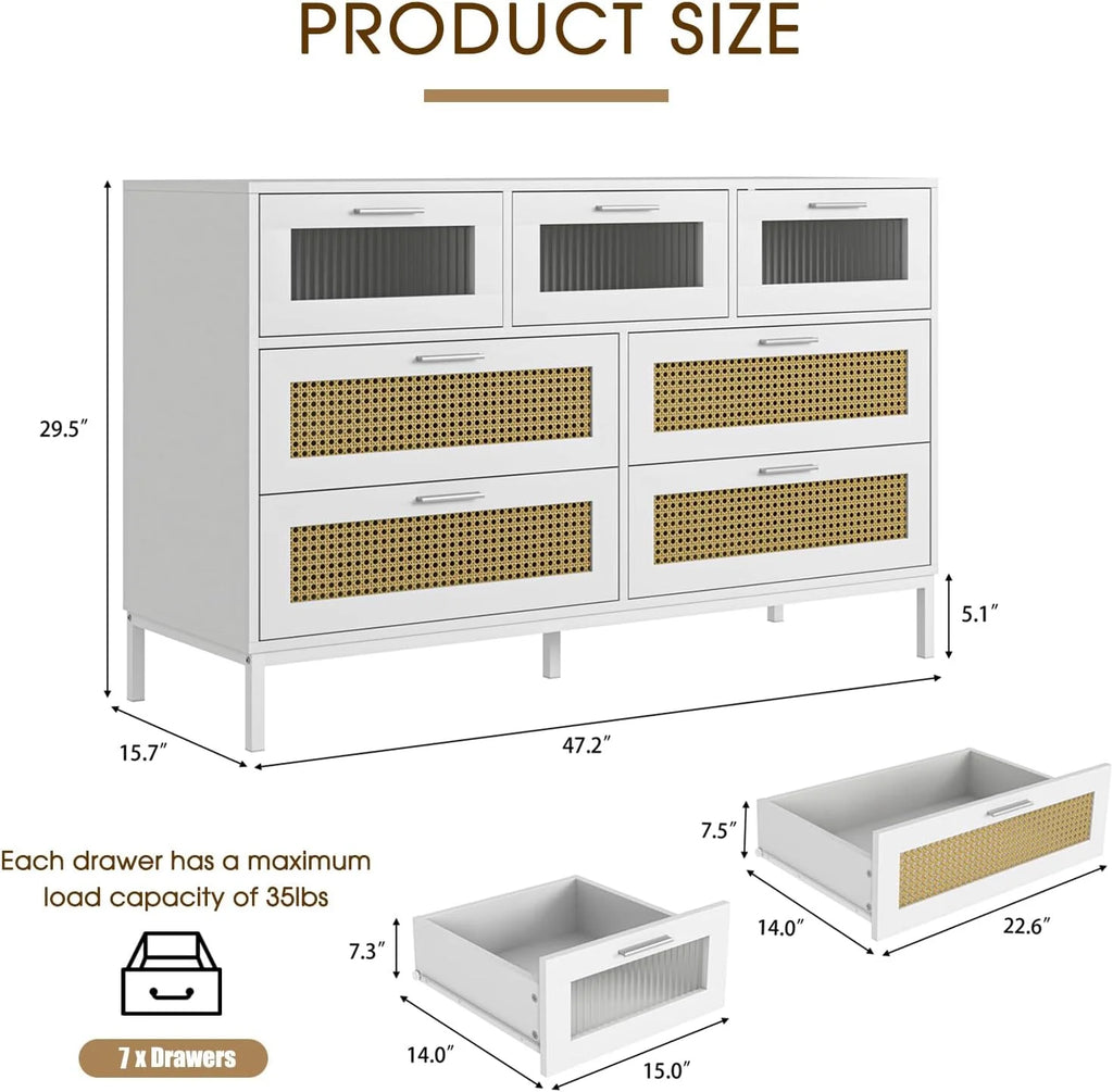 7 Drawer Rattan Wood Dresser J8854