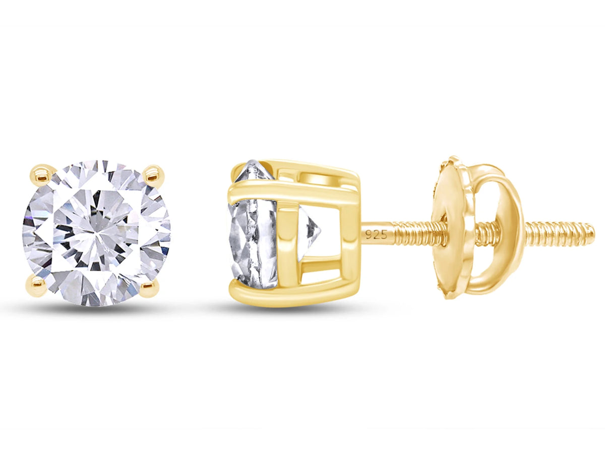 4.5MM Round Cut Lab Created Moissanite Screw Back Stud Earrings In 18K Yellow Gold Over Sterling Silver U827