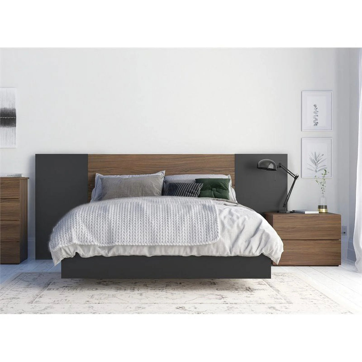 4 Piece Full Size Bedroom Set Walnut Black Y6042