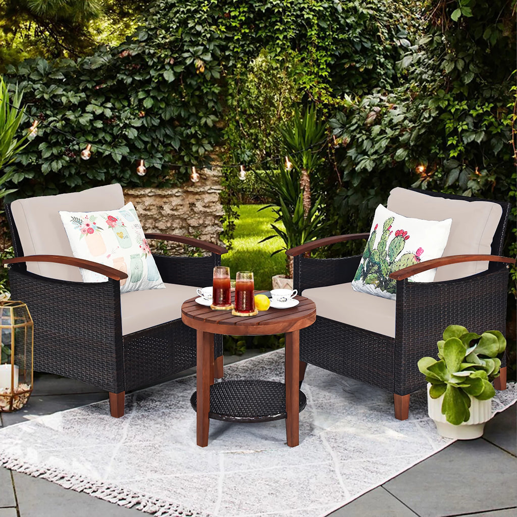3 Pc Patio Rattan Furniture Set with Cushion D621770