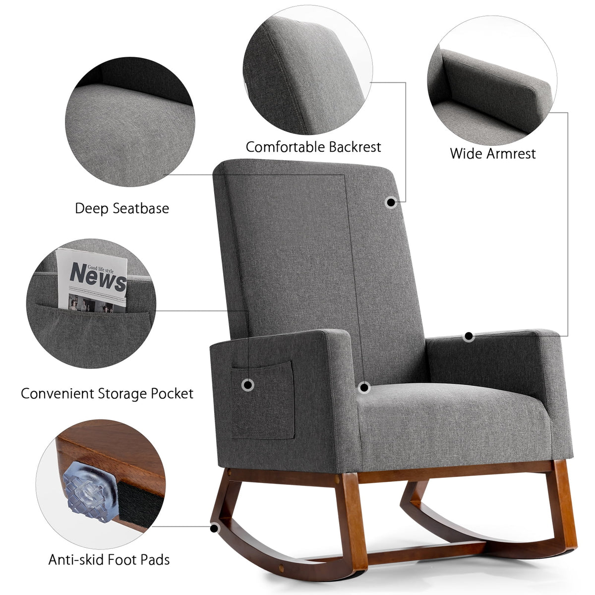 Mid Century Rocking Chair Beige A19043