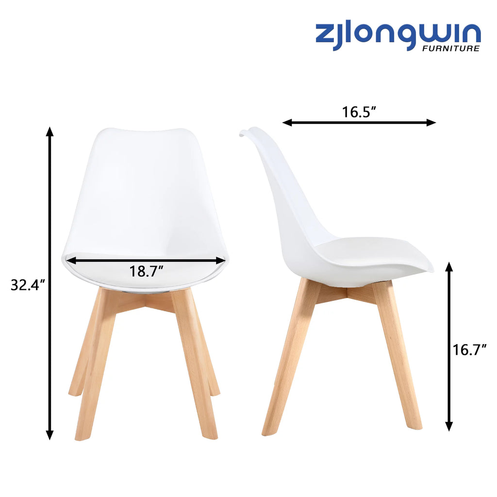 White Upholstered Dining Chair with Beech Wood Legs Set of 2 S5840