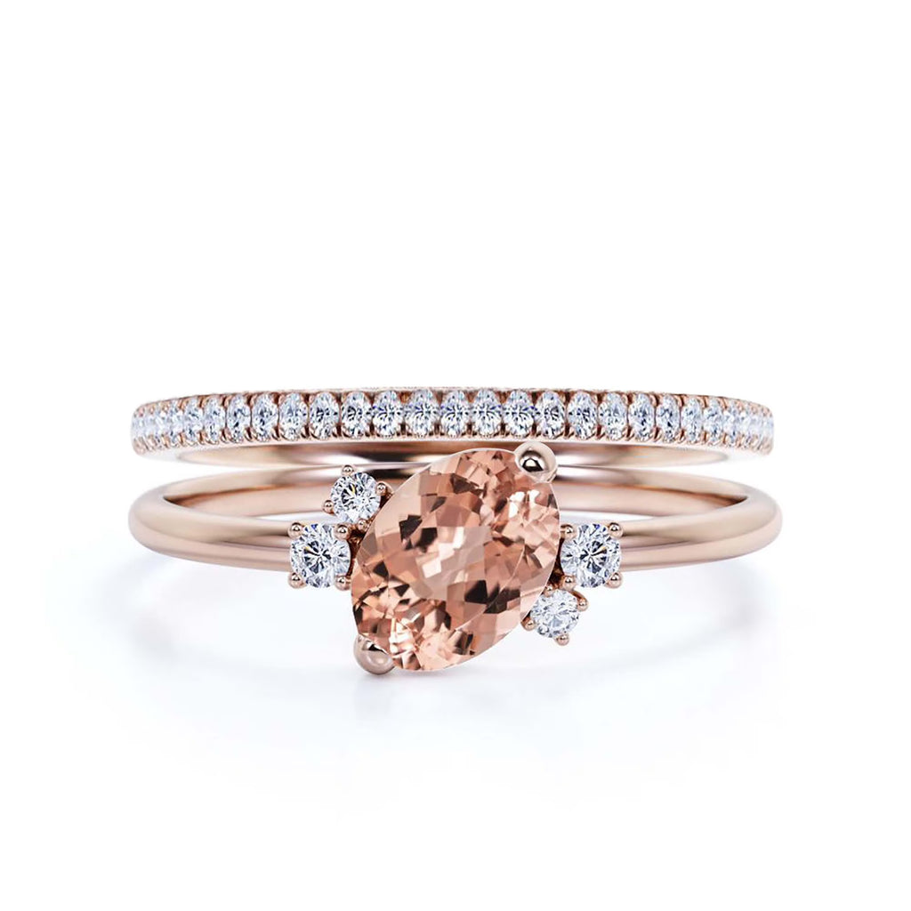 10k Solid Rose Gold Oval Cut Morganite And Diamond Moissanite Engagement Ring W85702