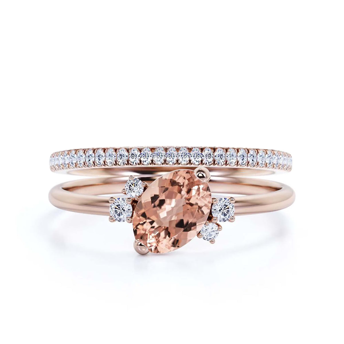 10k Solid Rose Gold Oval Cut Morganite And Diamond Moissanite Engagement Ring W85702