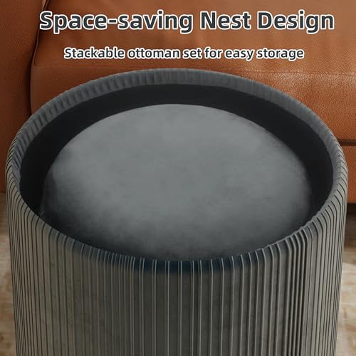 Round Storage Ottoman Set of 2 Velvet Grey H110740