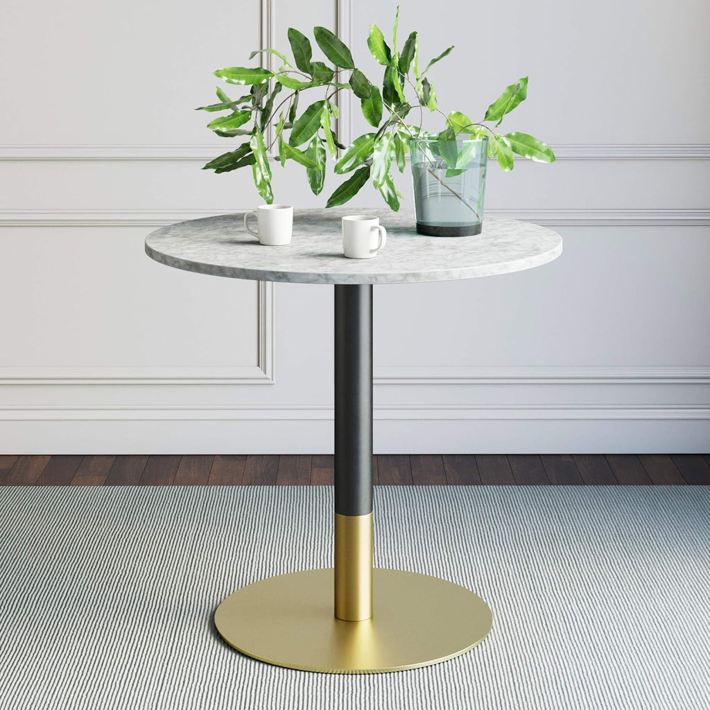 Black/Gold Kitchen Dining Table with Faux Carrara Marble Top I27764
