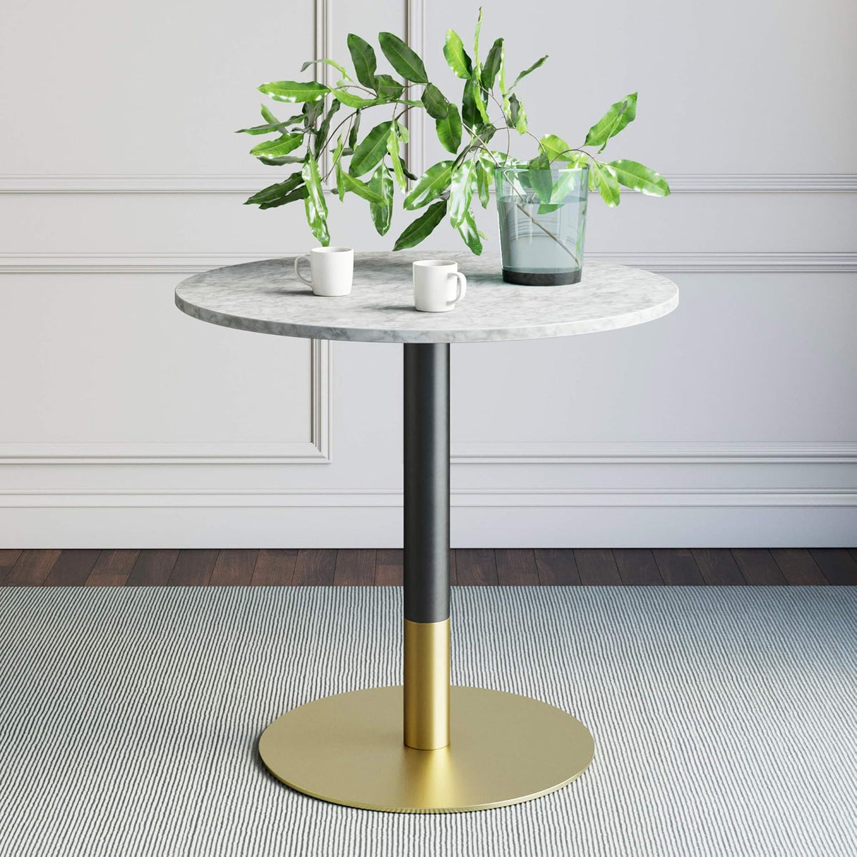 Black/Gold Kitchen Dining Table with Faux Carrara Marble Top I27764