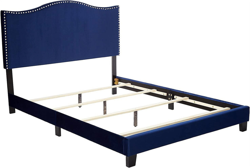 Blue Velvet King Size Upholstered Panel Bed V800