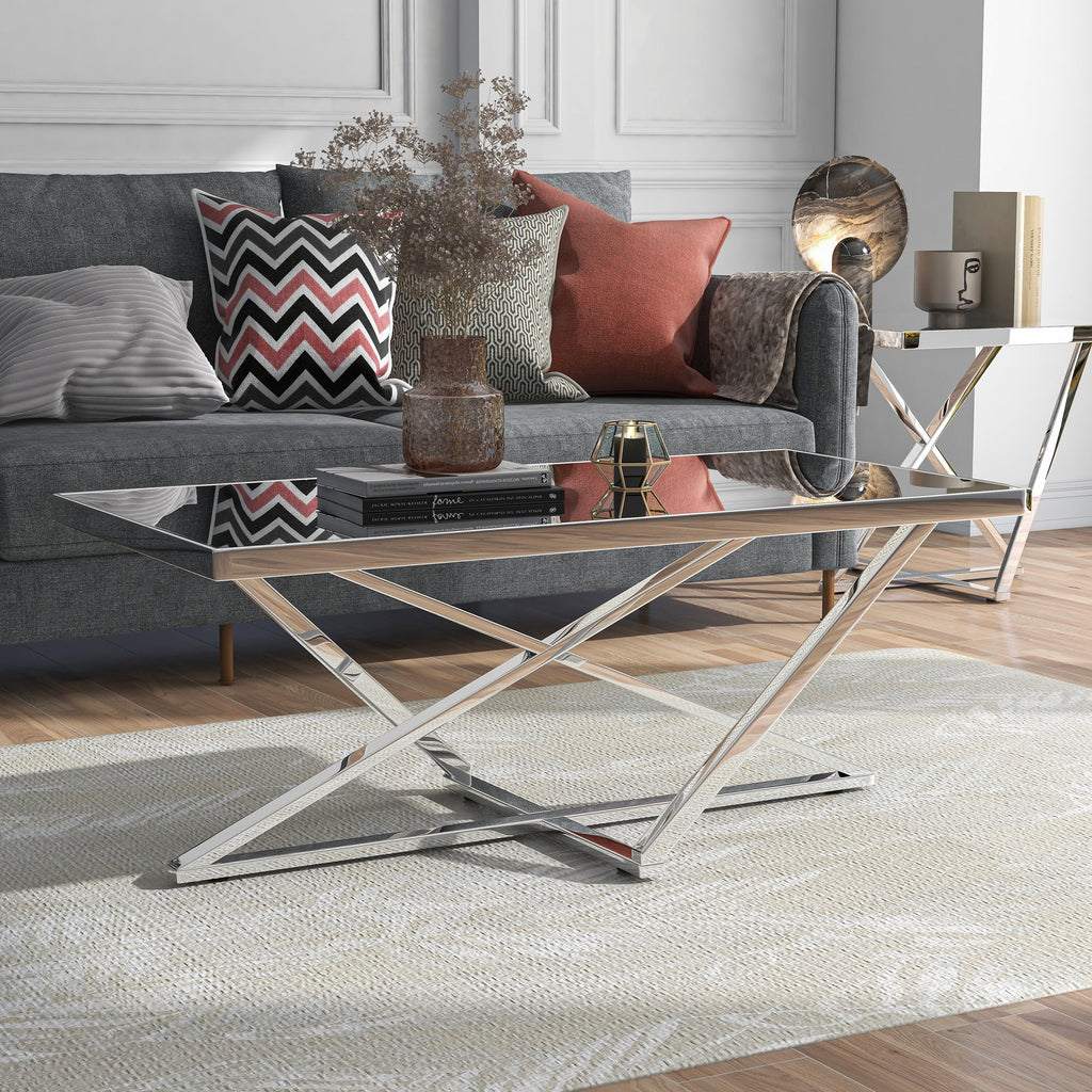 Chrome 47-inch Mirror Top Coffee Table A23970