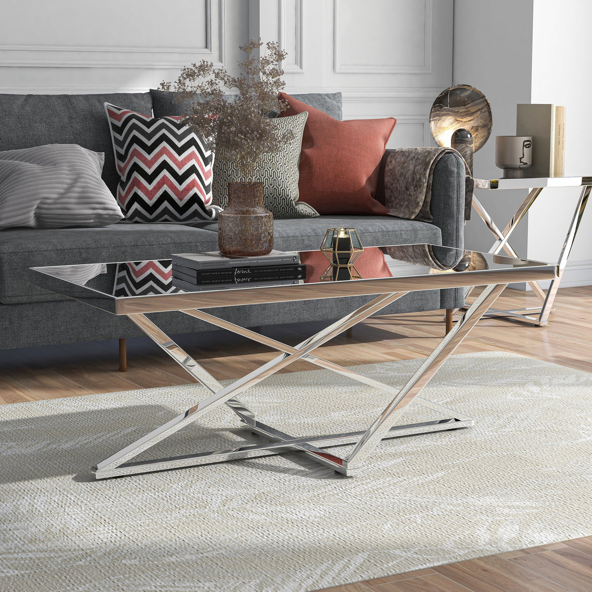 Chrome 47-inch Mirror Top Coffee Table A23970