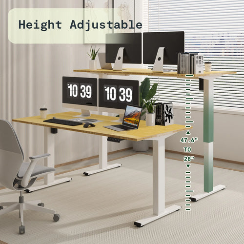 100% Bamboo Electric Standing Desk 60''X30'' White O44271