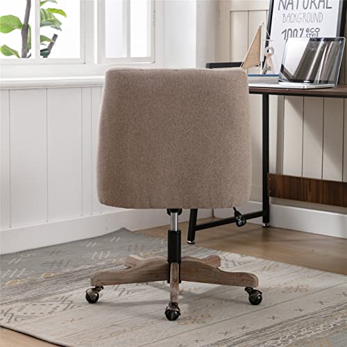 Beige Tufted Linen Swivel Office Chair U8023