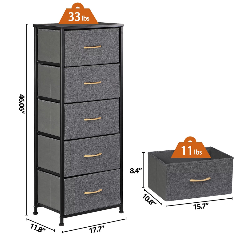 Black Metal Frame 5 Drawer Dresser Storage Tower U6059