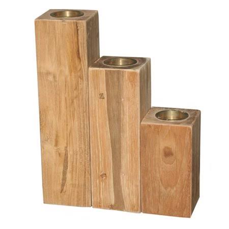 Teak 3 Piece Wood Candlestick Set U131