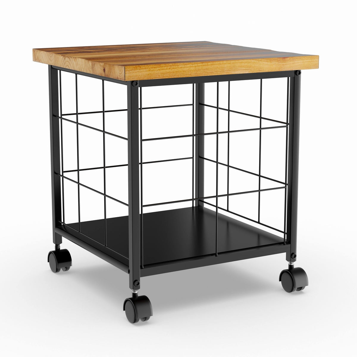 Grey Wood and Metal Rolling File Cabinet J6050