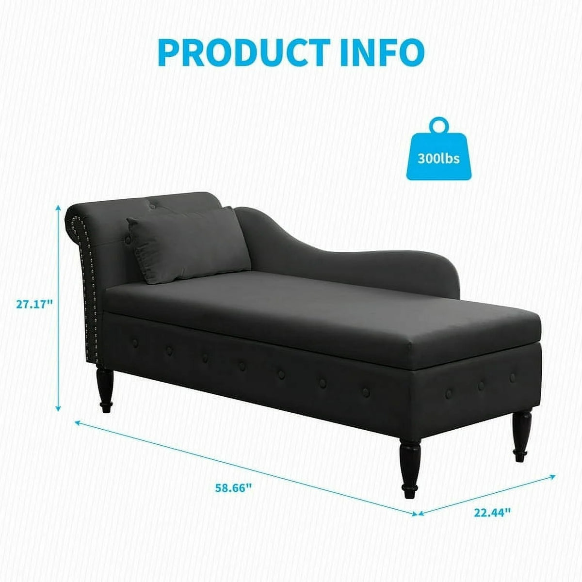 Dark Gray Velvet Tufted Chaise Lounge with Pillow Z810445