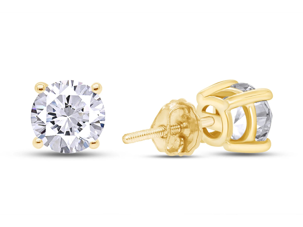 4.5MM Round Cut Lab Created Moissanite Screw Back Stud Earrings In 18K Yellow Gold Over Sterling Silver U827