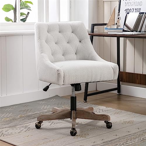 Beige Tufted Linen Swivel Office Chair U8023
