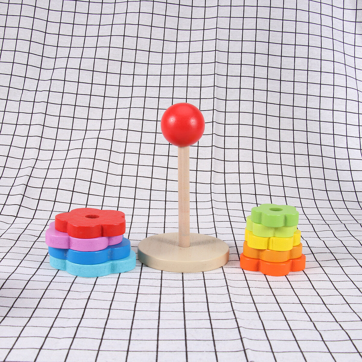 Rainbow Stacking Game Toy Circle Building Blocks Tower Educational Wooden Toy E5064
