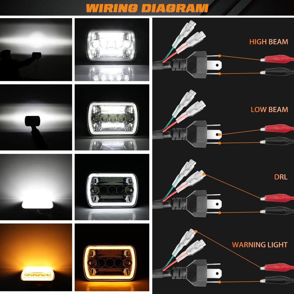 5x7 LED Headlight 87W Sealed Beam Halo Angel Eyes DRL, Pack of 2 C766882