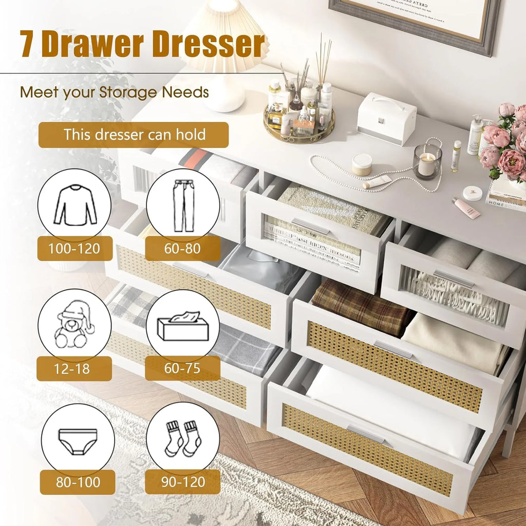 7 Drawer Rattan Wood Dresser J8854