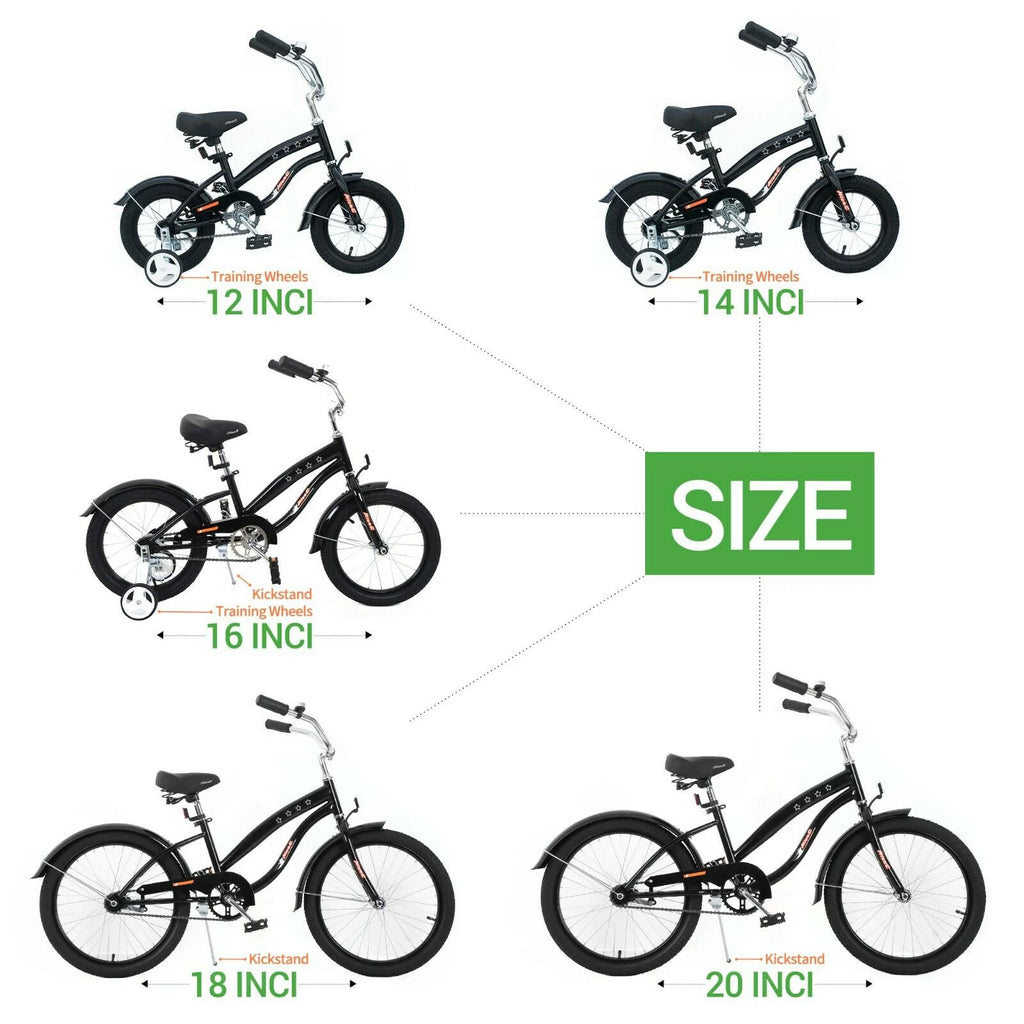 Kids Bike with Coaster Brake and Training Wheels, 12 inch Black D407