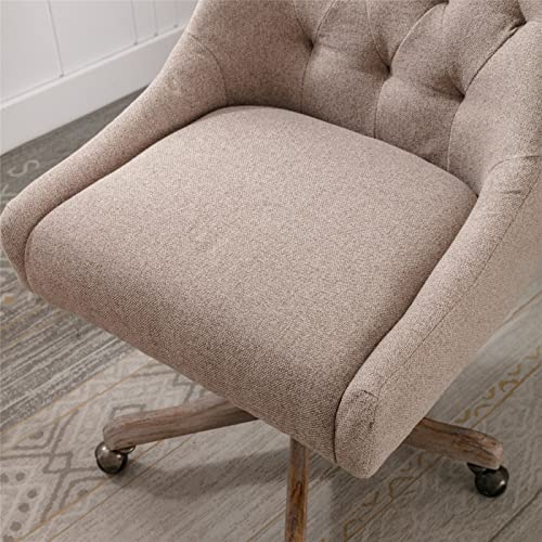 Beige Tufted Linen Swivel Office Chair U8023