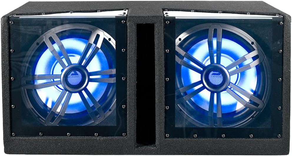Dual 12 Inch Vented 1200 Watt Car Audio Subwoofer with LED Lights Enclosure Package with Amplifier & Cables Z92899