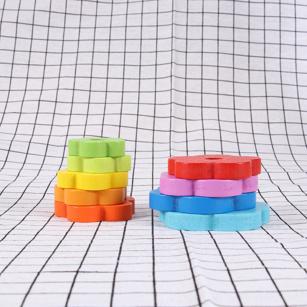 Rainbow Stacking Game Toy Circle Building Blocks Tower Educational Wooden Toy E5064
