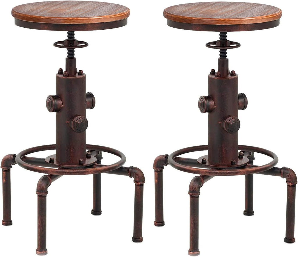 Red Bronze Solid Wood Industrial Bar Stool Set of 2 U536