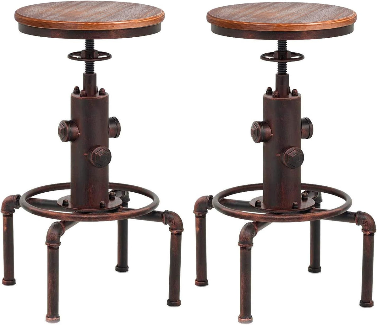 Red Bronze Solid Wood Industrial Bar Stool Set of 2 U536