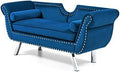 Velvet Ottoman Bench with Back and Silver Metal Legs B751