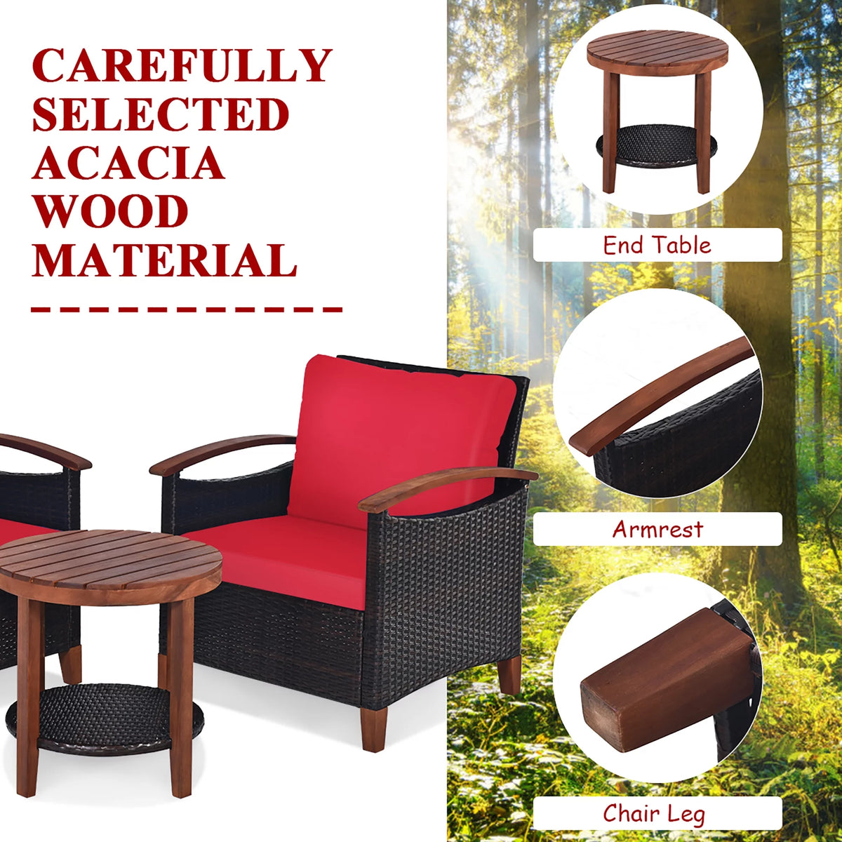 3 Pc Patio Rattan Furniture Set with Cushion D621770