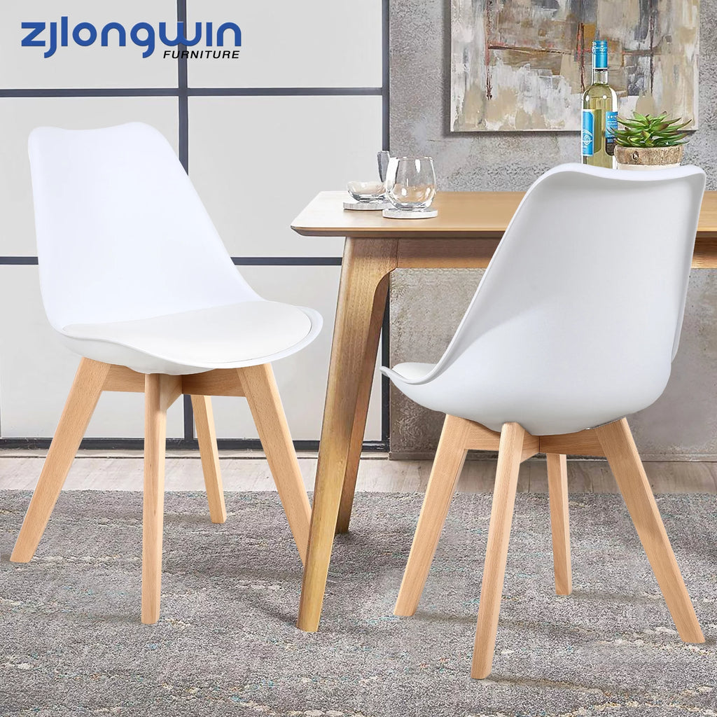 White Upholstered Dining Chair with Beech Wood Legs Set of 2 S5840